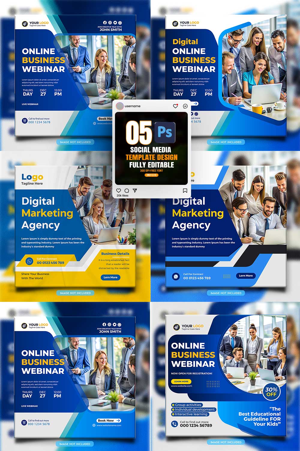 social media banner or post template bundles fully editable pinterest preview image.