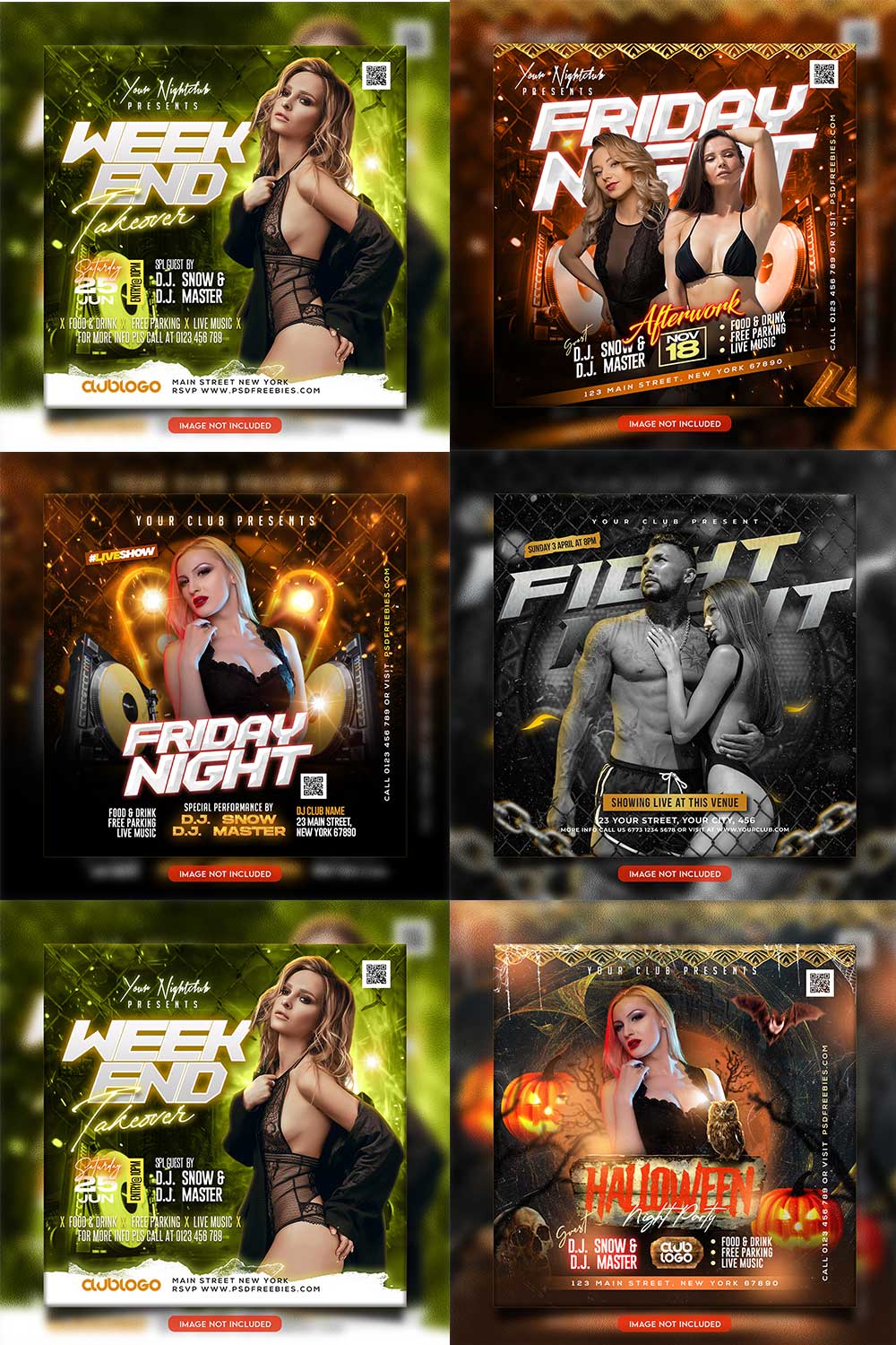 Premium Bundle Night dj party club flyer social media and Instagram post template pinterest preview image.