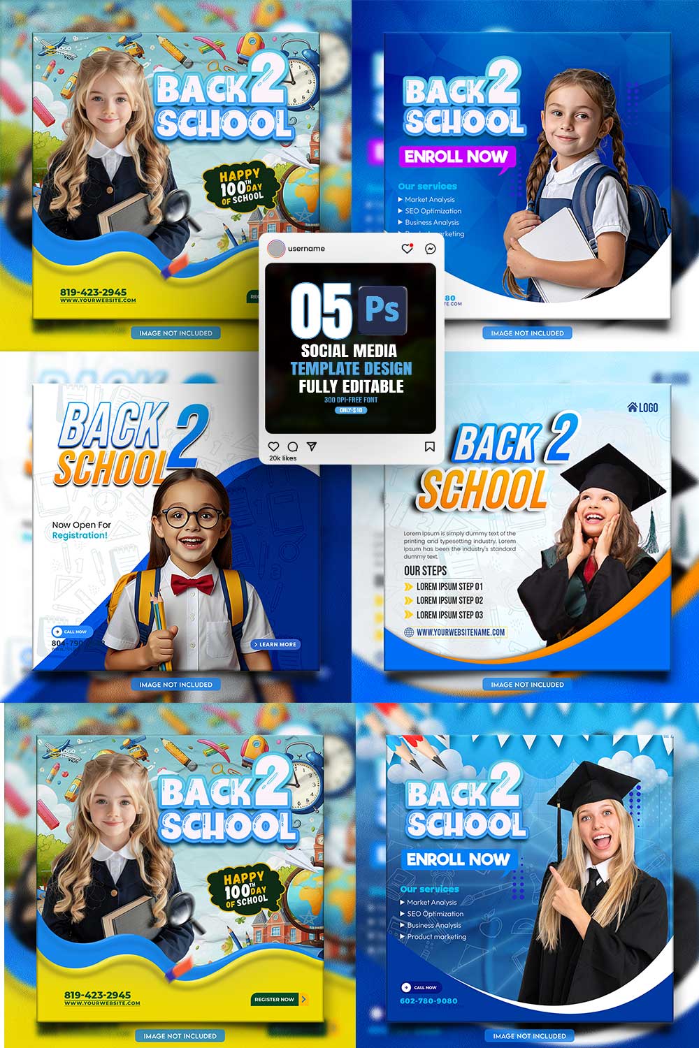 social media banner or post template bundles fully editable pinterest preview image.