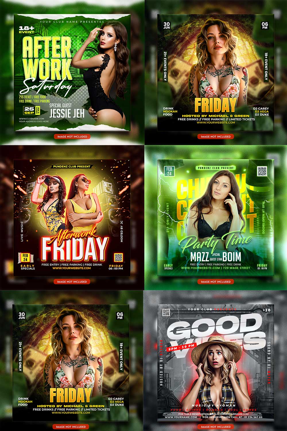 Premium Bundle Night dj party club flyer social media and Instagram post template pinterest preview image.