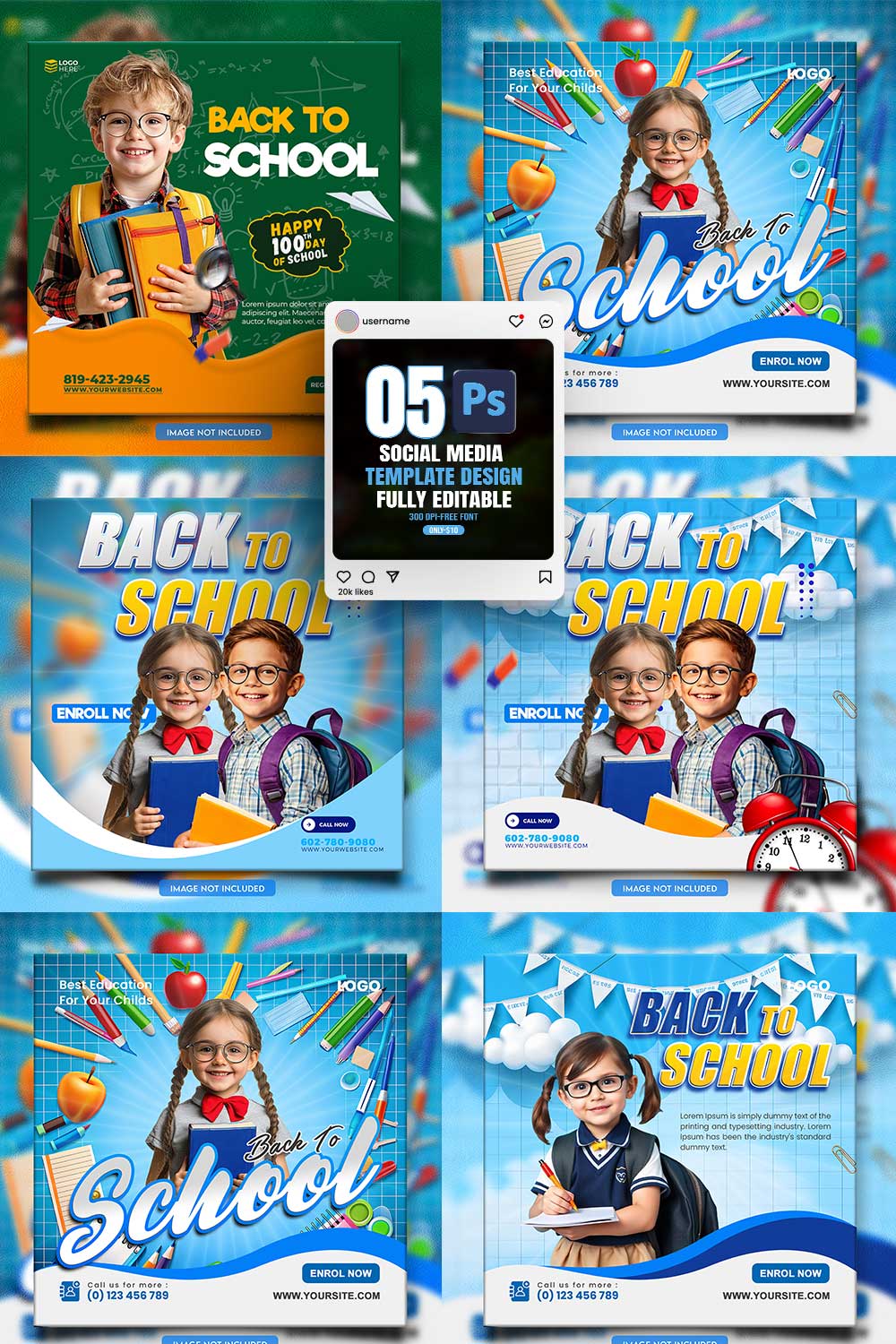 social media banner or post template bundles fully editable pinterest preview image.