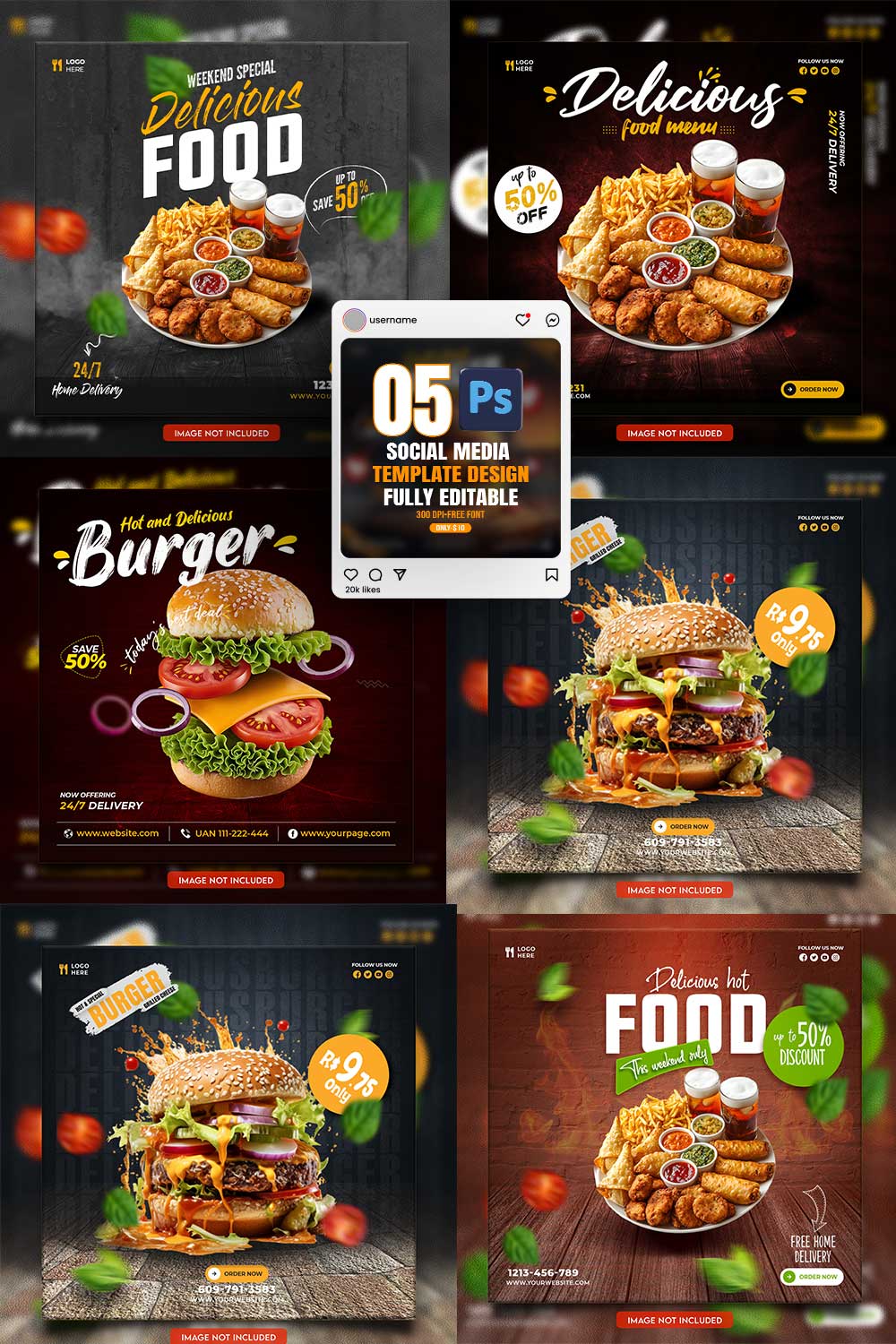 05 Unique & Professional social media post or web banner template design pinterest preview image.