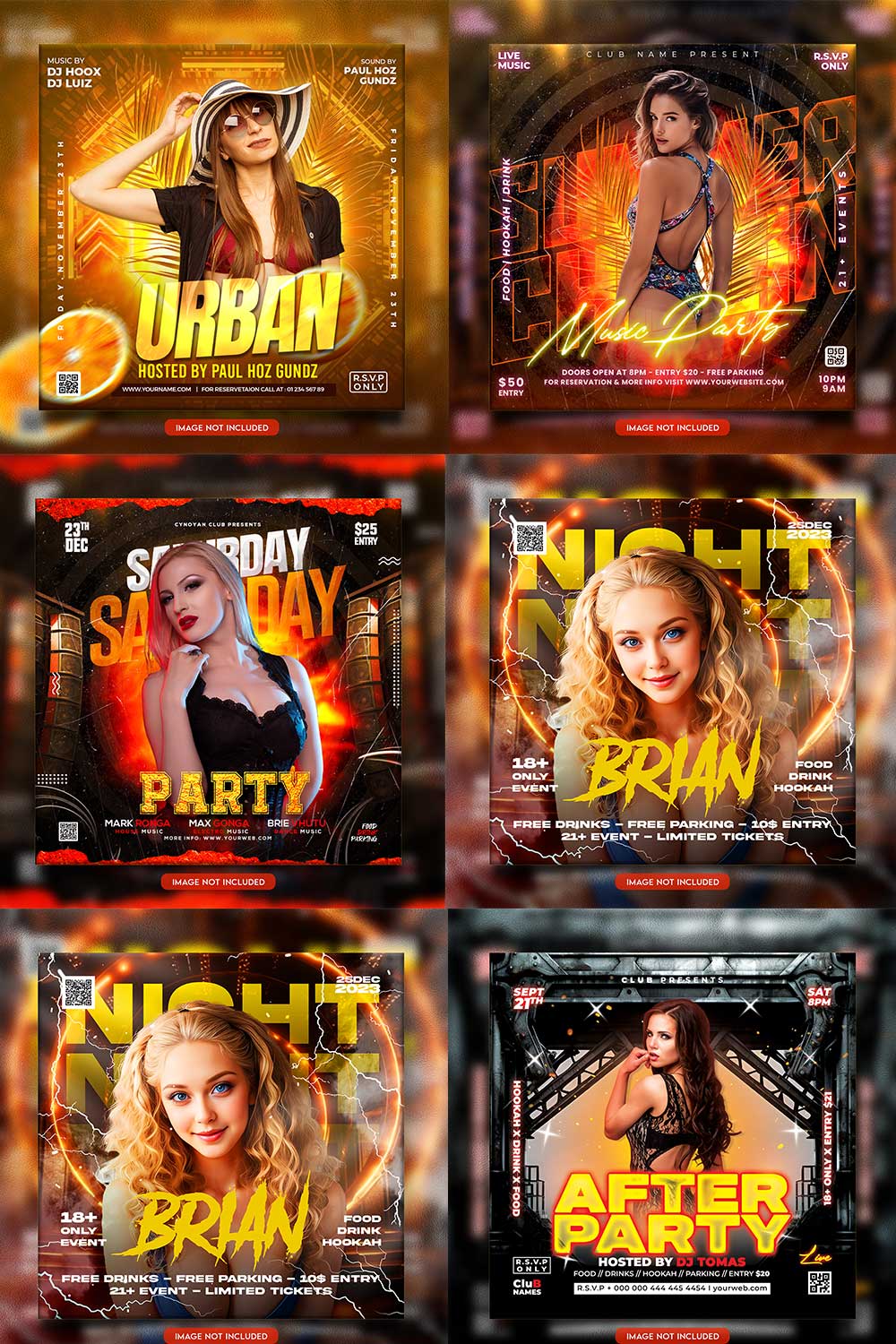 Premium Bundle Night dj party club flyer social media and Instagram post template pinterest preview image.