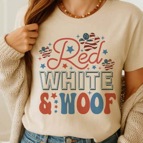Red White and Woof 4th of July SVG PNG cover image.