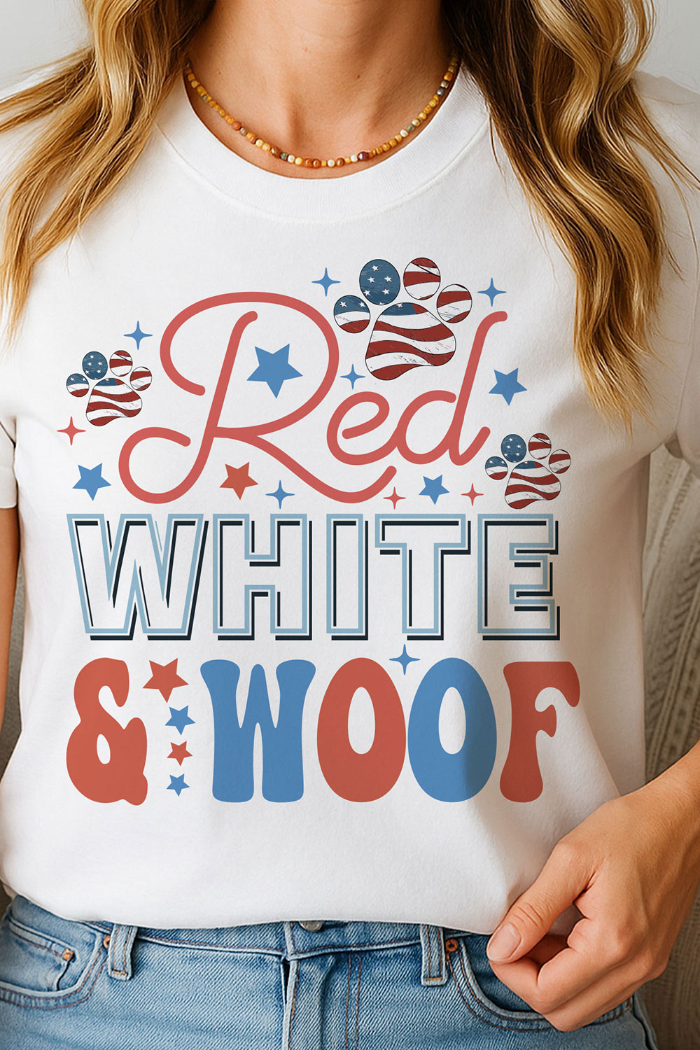 Red White and Woof 4th of July SVG PNG pinterest preview image.