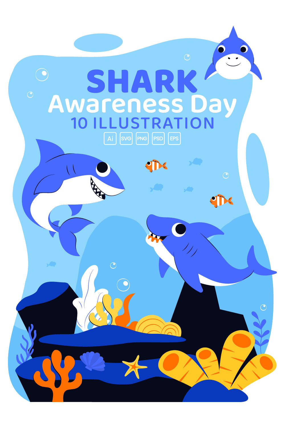 10 Shark Awareness Day Illustration pinterest preview image.