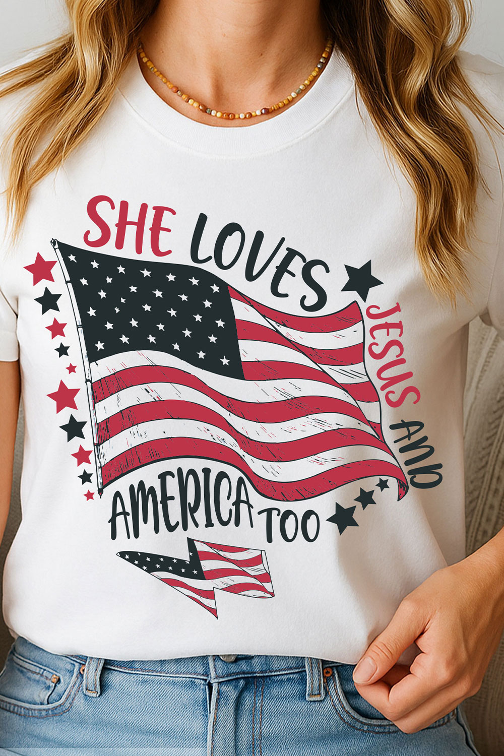 She Loves Jesus and America Too SVG PNG pinterest preview image.