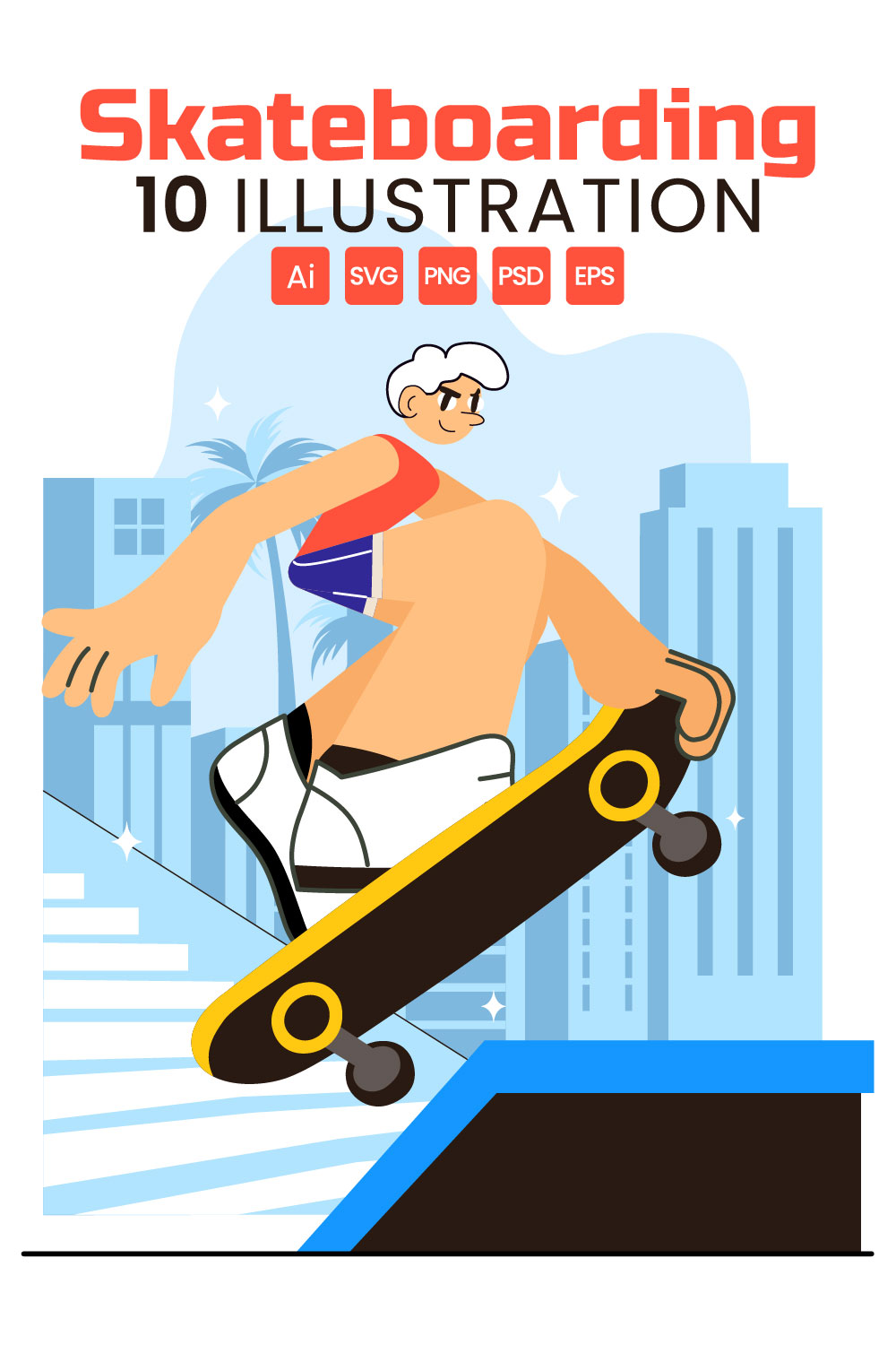 10 Extreme Skateboarding Tricks Illustration pinterest preview image.