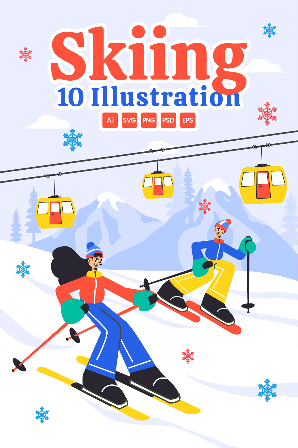 10 Skiing Winter Sport Activities Illustration pinterest preview image.