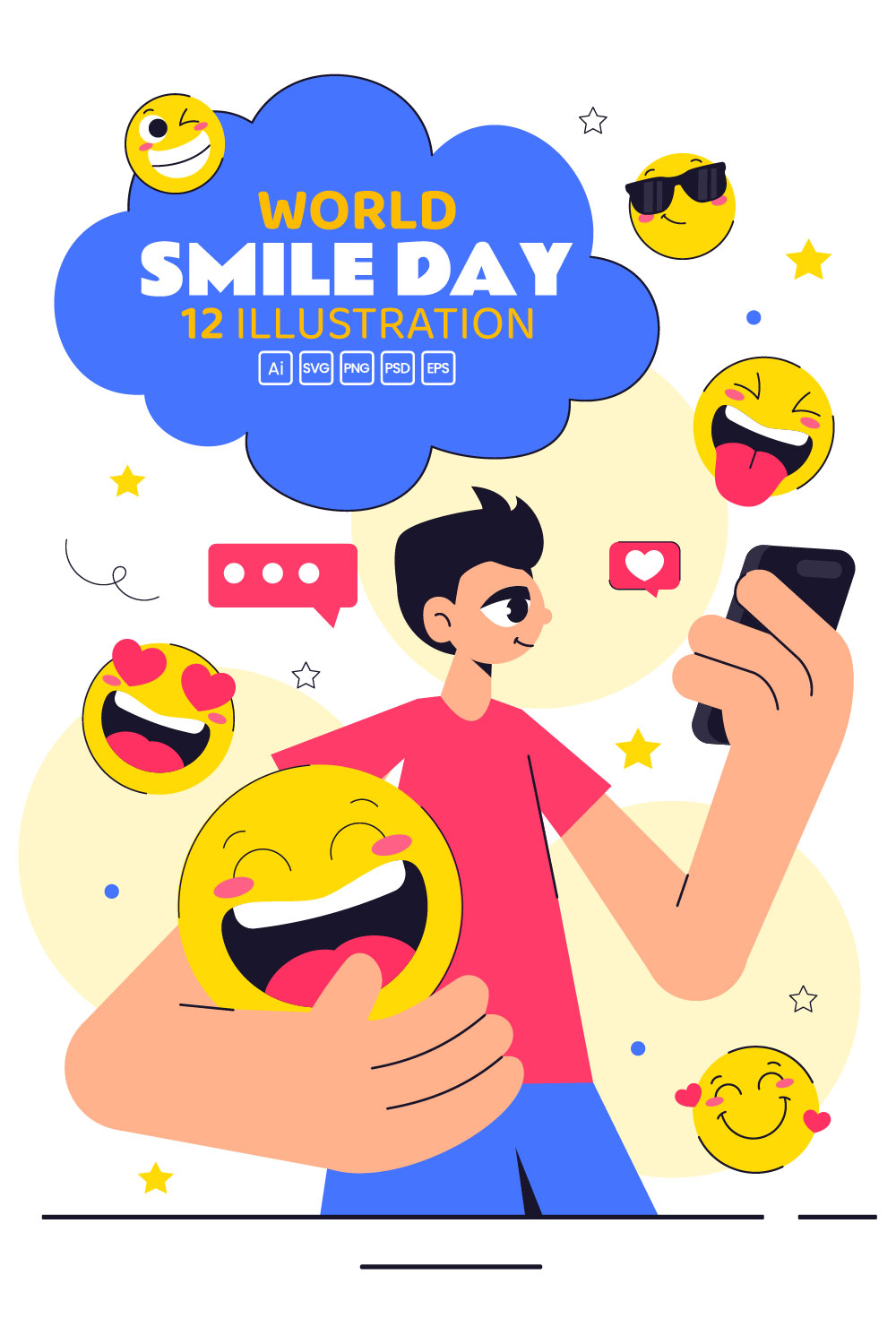 12 World Smile Day Celebration Illustration pinterest preview image.