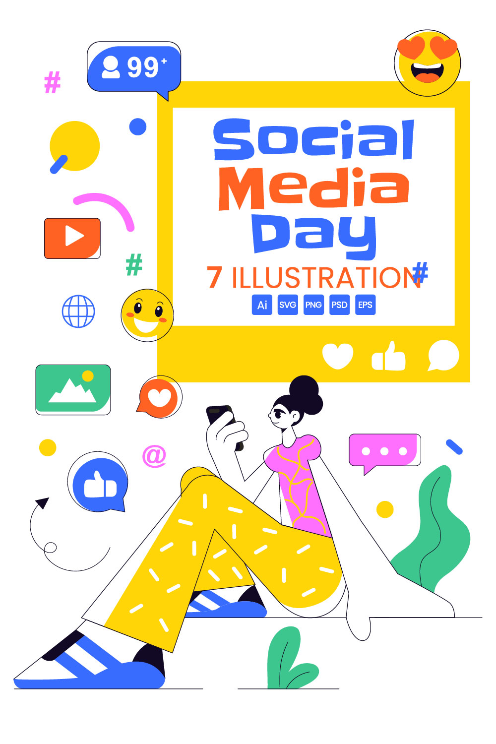 7 Social Media Day Illustration pinterest preview image.