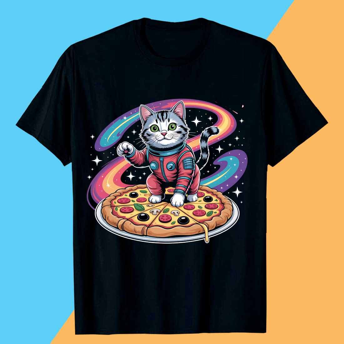 space cat on pizza t shirt design 1 1 261
