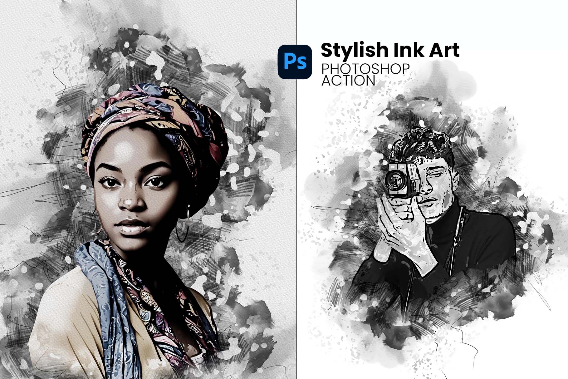 stylish ink art photoshop action cover 232