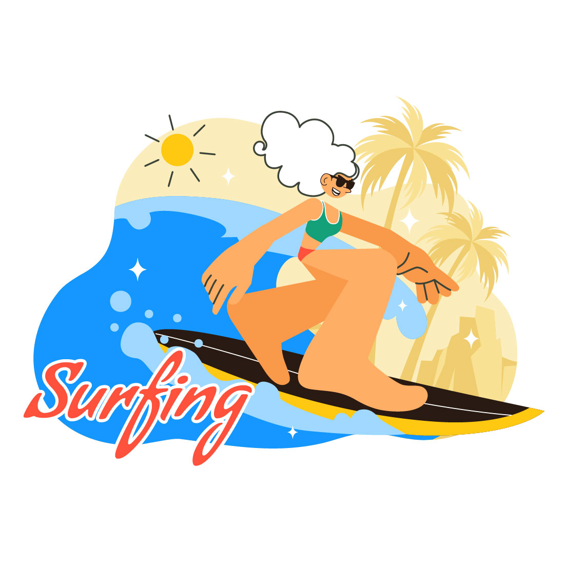 10 Summer Beach Surfing Illustration cover image.