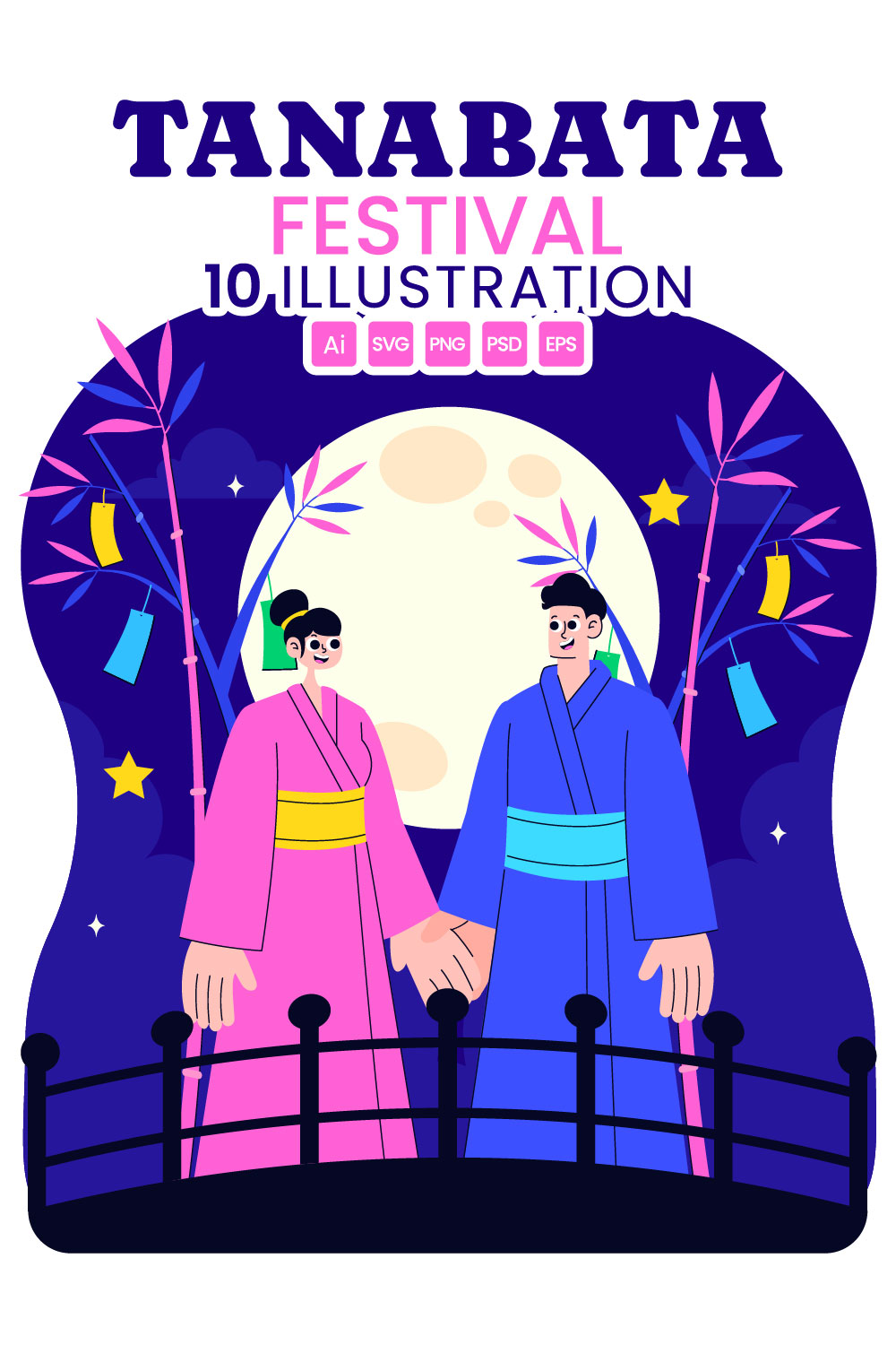 10 Tanabata Japan Festival Illustration pinterest preview image.