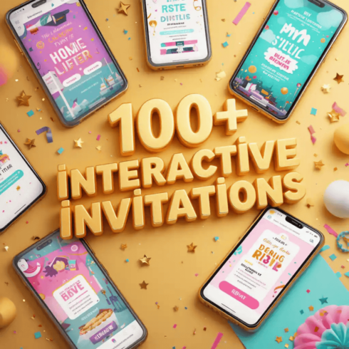 100+ Interactive Invitations – Animated, Clickable & Editable Templates cover image.