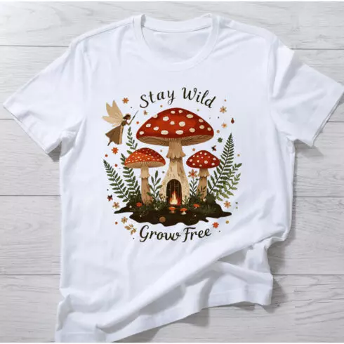 Enchanted Mushroom House Snail T-Shirt Design cover image.