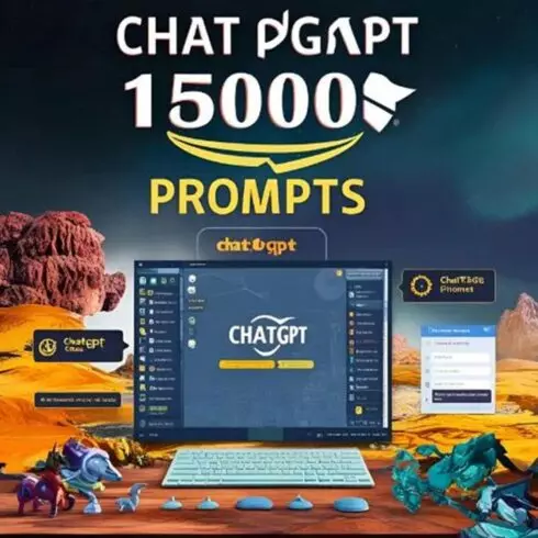 15,000+ ChatGPT Expert and Advanced Prompts with Resell Rights, Earn Online with AI, Commercial Use PLR Mega Bundle, Passive Income cover image.