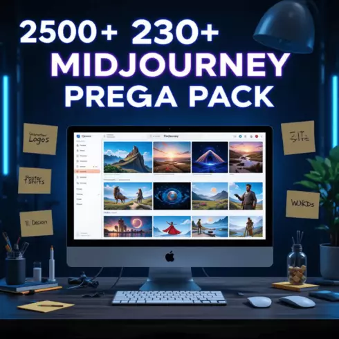 2500+ Midjourney Prompts Mega Pack | Master AI Image Generation for Art, Branding, Design & More cover image.