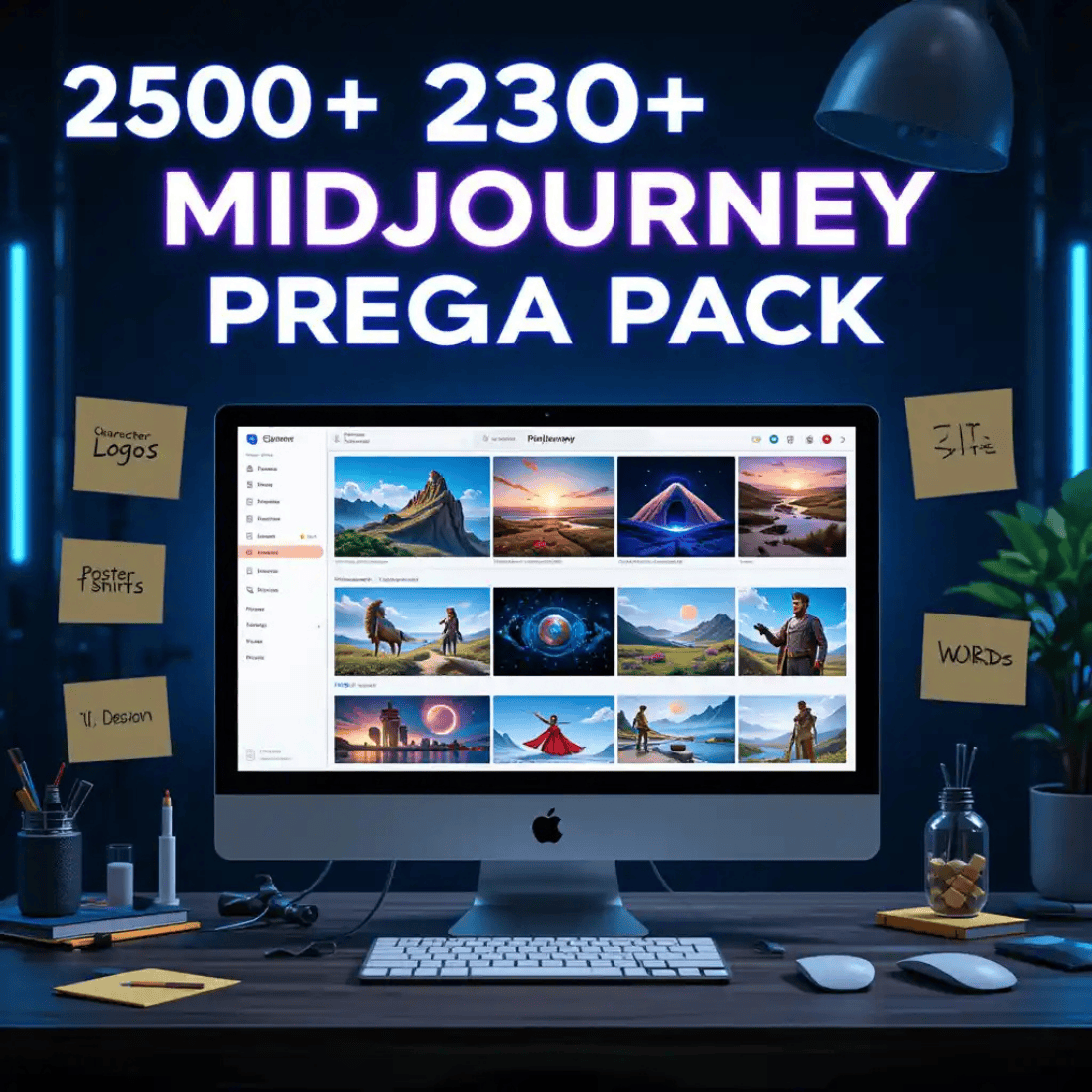 2500+ Midjourney Prompts Mega Pack | Master AI Image Generation for Art, Branding, Design & More cover image.