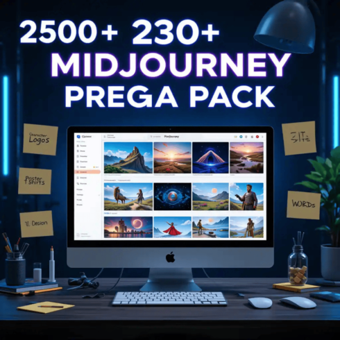 2500+ Midjourney Prompts Mega Pack | Master AI Image Generation for Art, Branding, Design & More cover image.