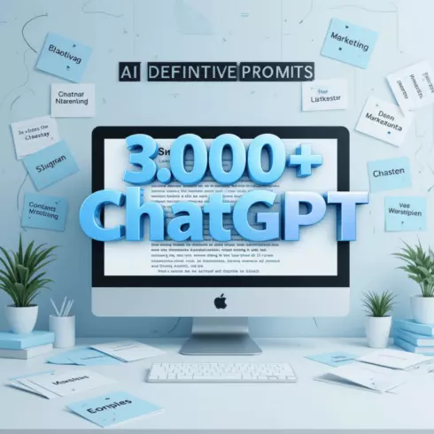 3,000+ ChatGPT Prompts Definitive Pack | Ultimate AI Tool for Productivity, Marketing, SEO & More cover image.