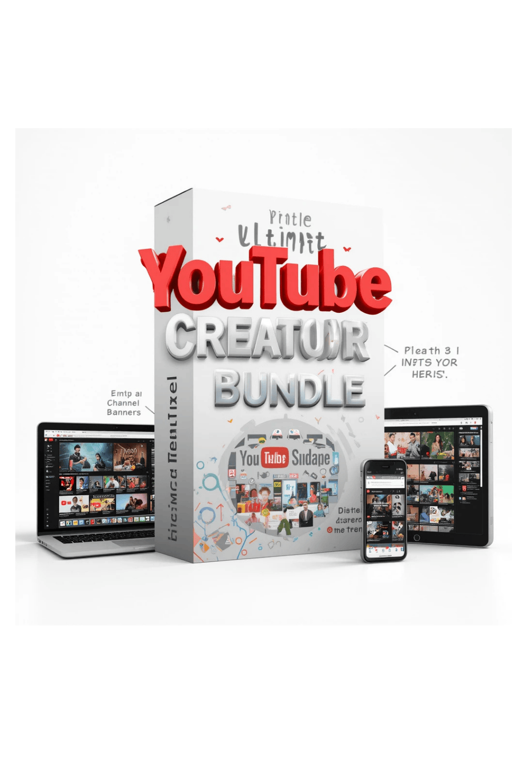 Ultimate YouTube Creator Bundle | Thumbnails, Banners, Intros, End Screens, & More pinterest preview image.