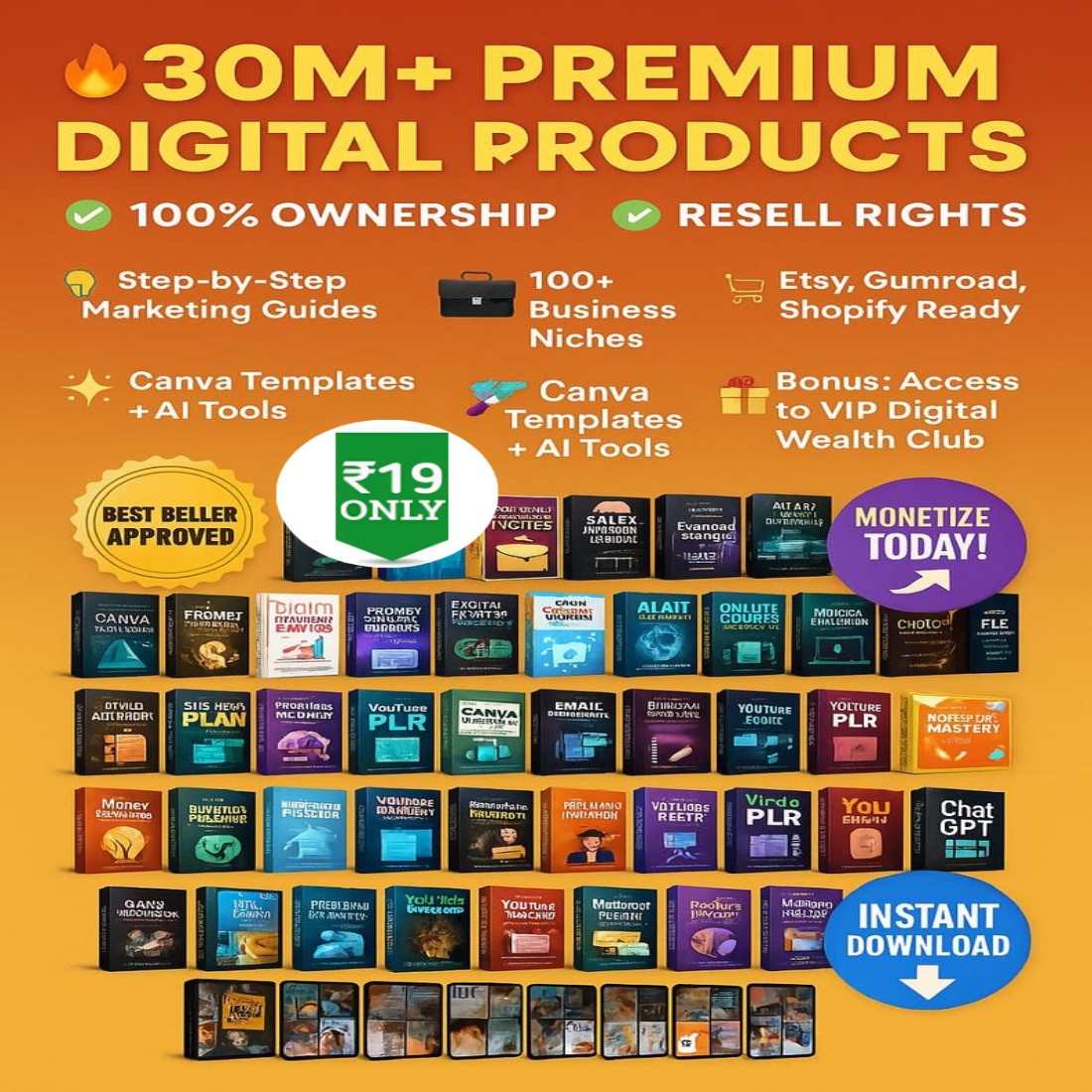 30+ Million Digital Products Bundle Resell MRR PLR, Digital Downloadsmega Bundle Pack preview image.