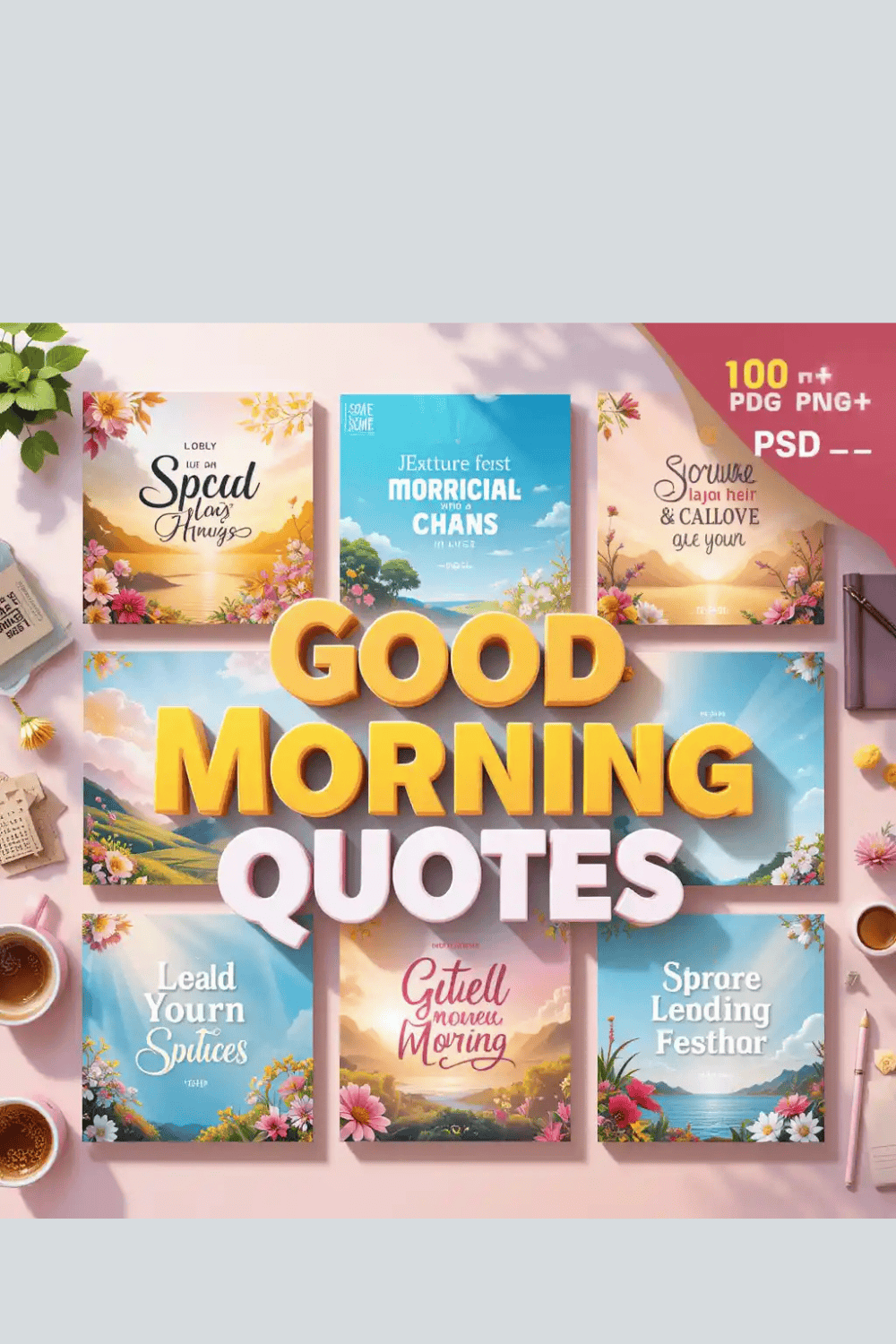 Good Morning Quotes Bundle – 100+ Ready-to-Post Motivational & Inspirational Designs pinterest preview image.