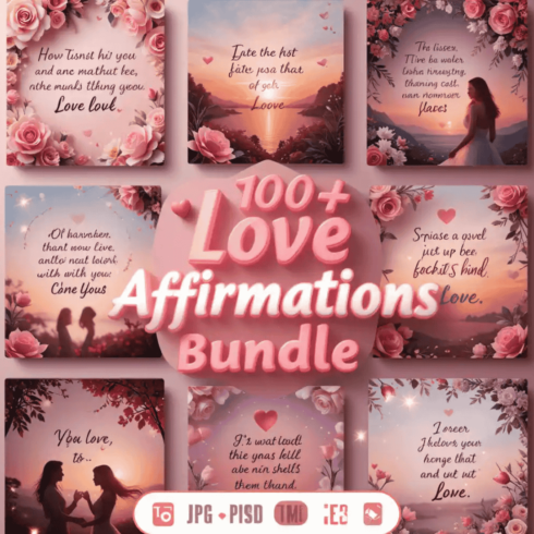 Love Affirmations Bundle – 100+ Positive Self-Love & Relationship Affirmation Cards cover image.