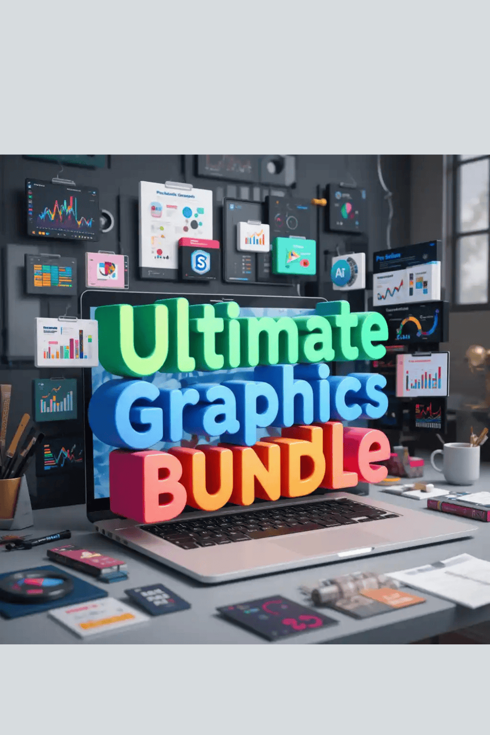 Ultimate Graphics Bundle – HD Icons, Motion Graphics, Infographics & Creative Assets Library pinterest preview image.
