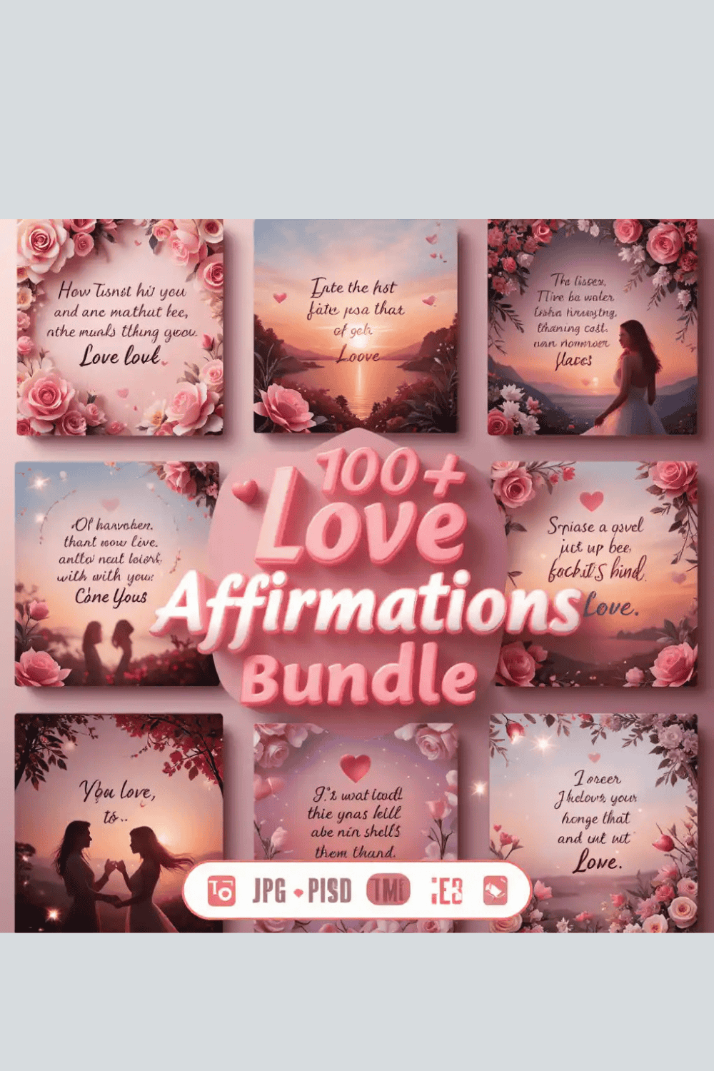 Love Affirmations Bundle – 100+ Positive Self-Love & Relationship Affirmation Cards pinterest preview image.