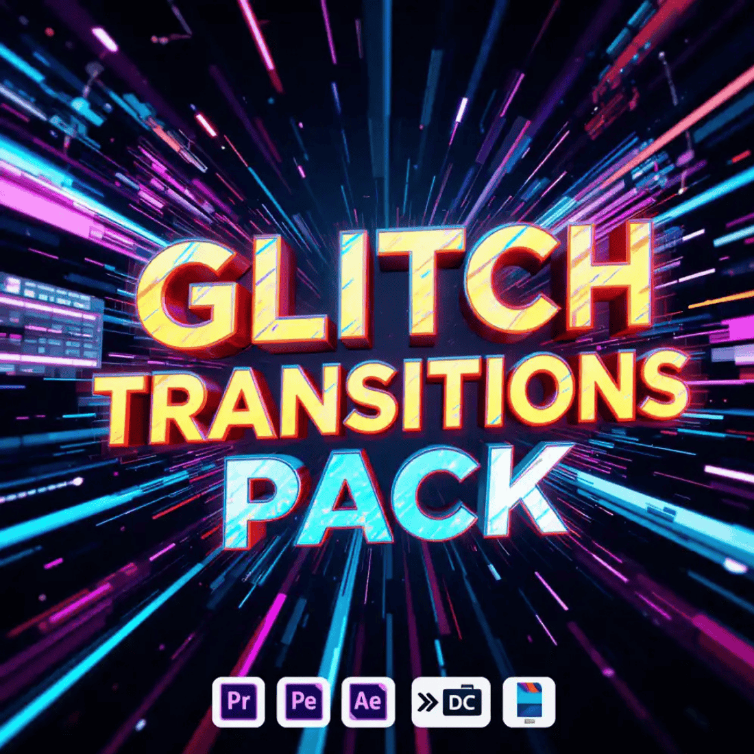 Glitch Transitions Pack – Seamless Video Effects for Premiere Pro, After Effects & Final Cut cover image.