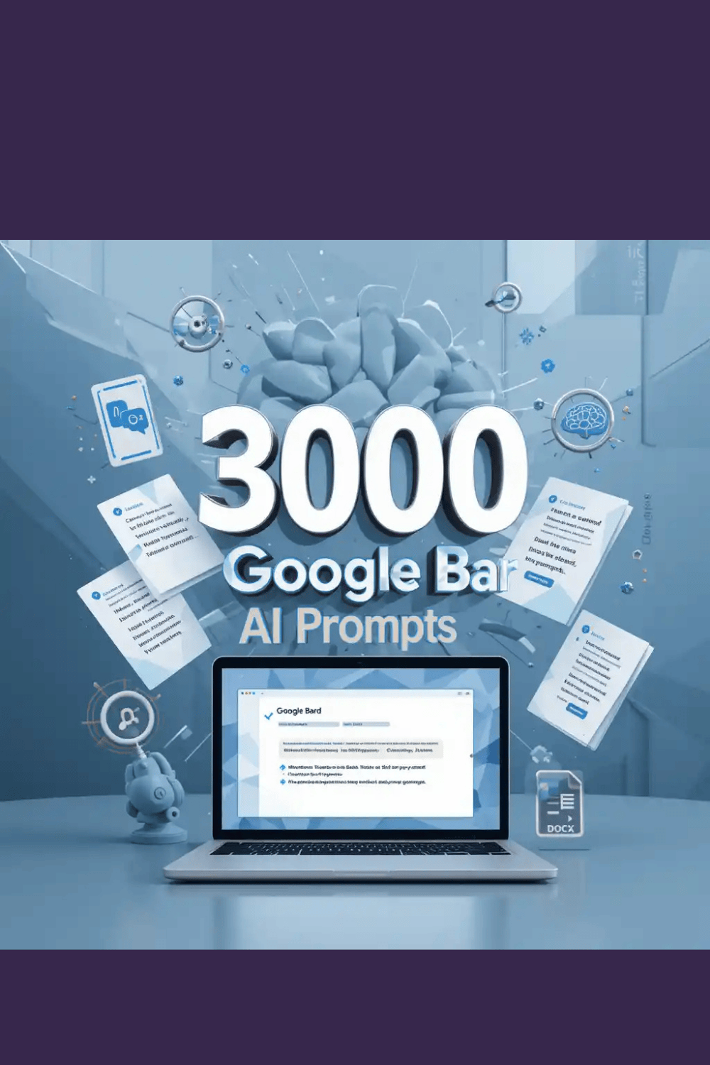 3000 Google Bard AI Prompts Pack – Powerful Prompts for Content, Marketing, Coding & More pinterest preview image.