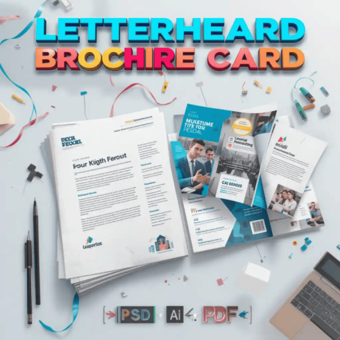 Letterhead, Visiting Card, Flyers & Tri-Fold Brochure Bundle cover image.