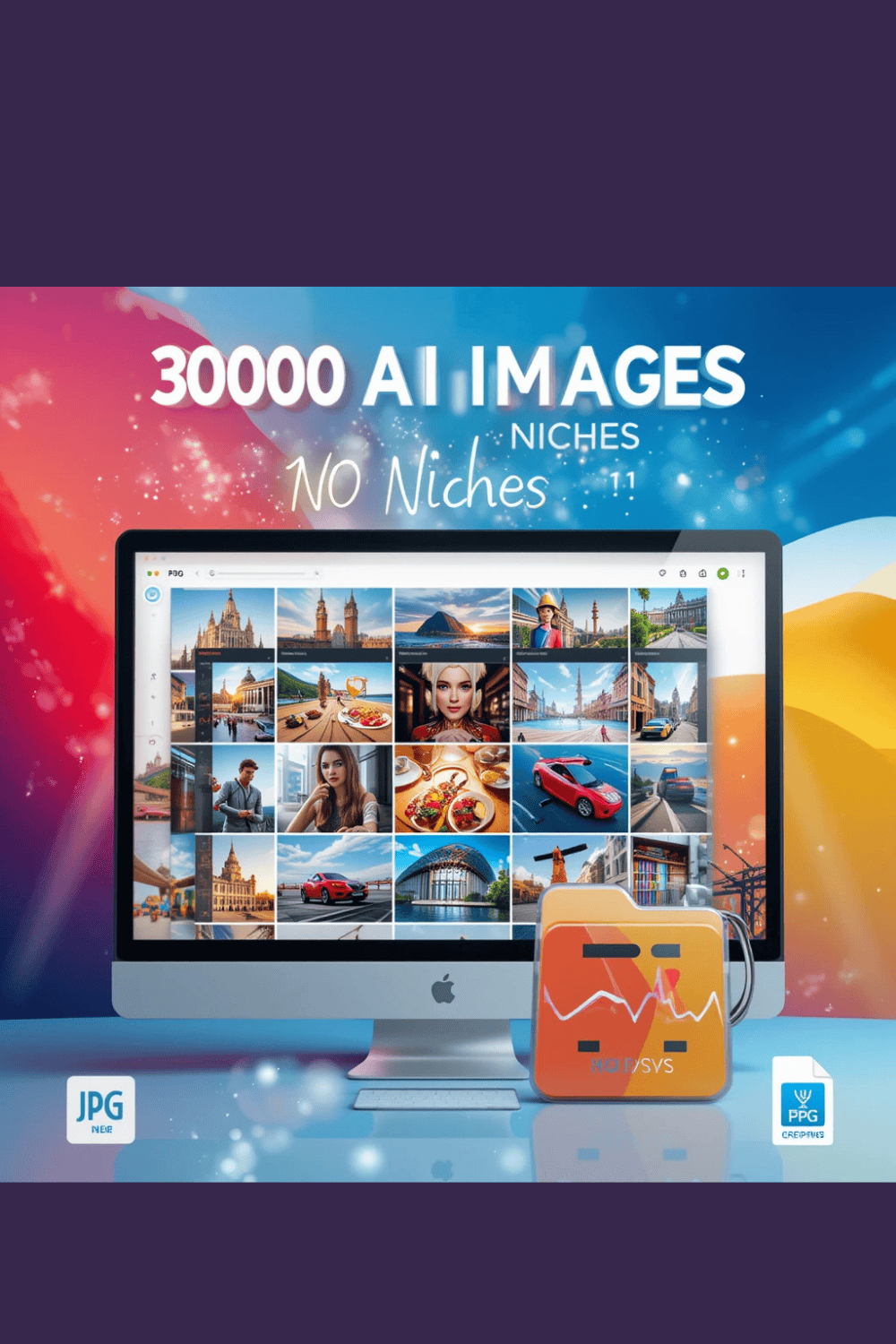 3000 AI-Generated Images Pack – 10 Profitable Niches for Digital Creators & Marketers pinterest preview image.