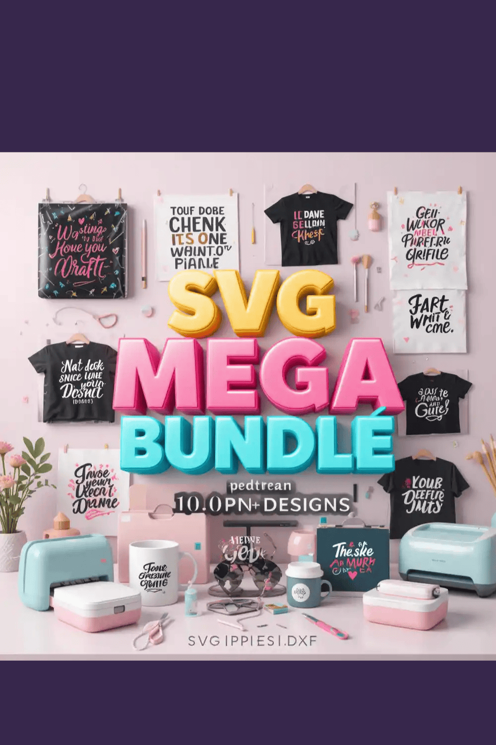 SVG Mega Bundle – 10,000+ Cut Files for Cricut, Silhouette & Print-on-Demand Designs pinterest preview image.