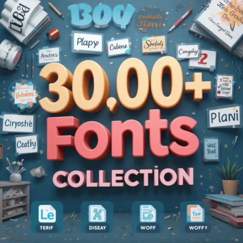 30,000+ Fonts Collection – Ultimate Font Bundle for Designers, Crafters & Creators cover image.
