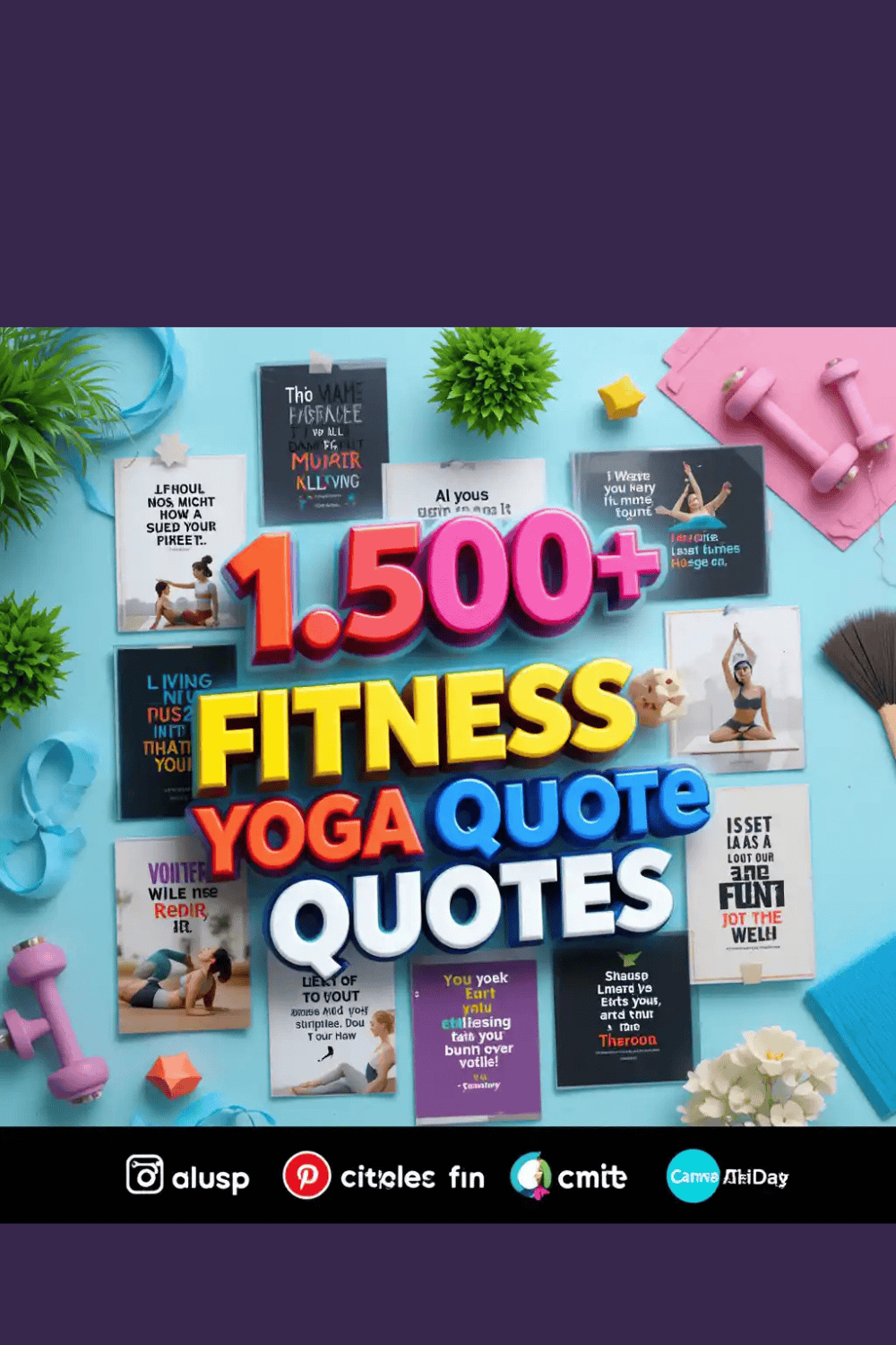 1,500 Fitness & Yoga Quote Images – Motivational Graphics for Instagram, Pinterest & Coaches pinterest preview image.