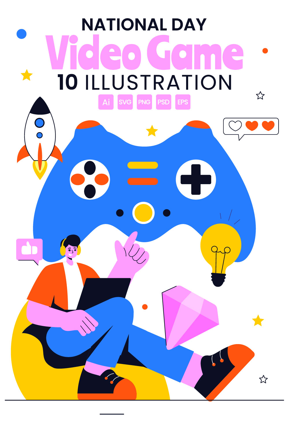 10 National Video Game Day Illustration pinterest preview image.