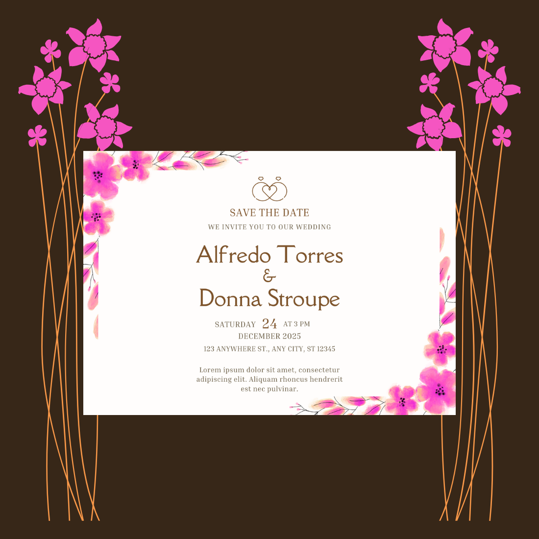 Beautiful wedding invitation card preview image.