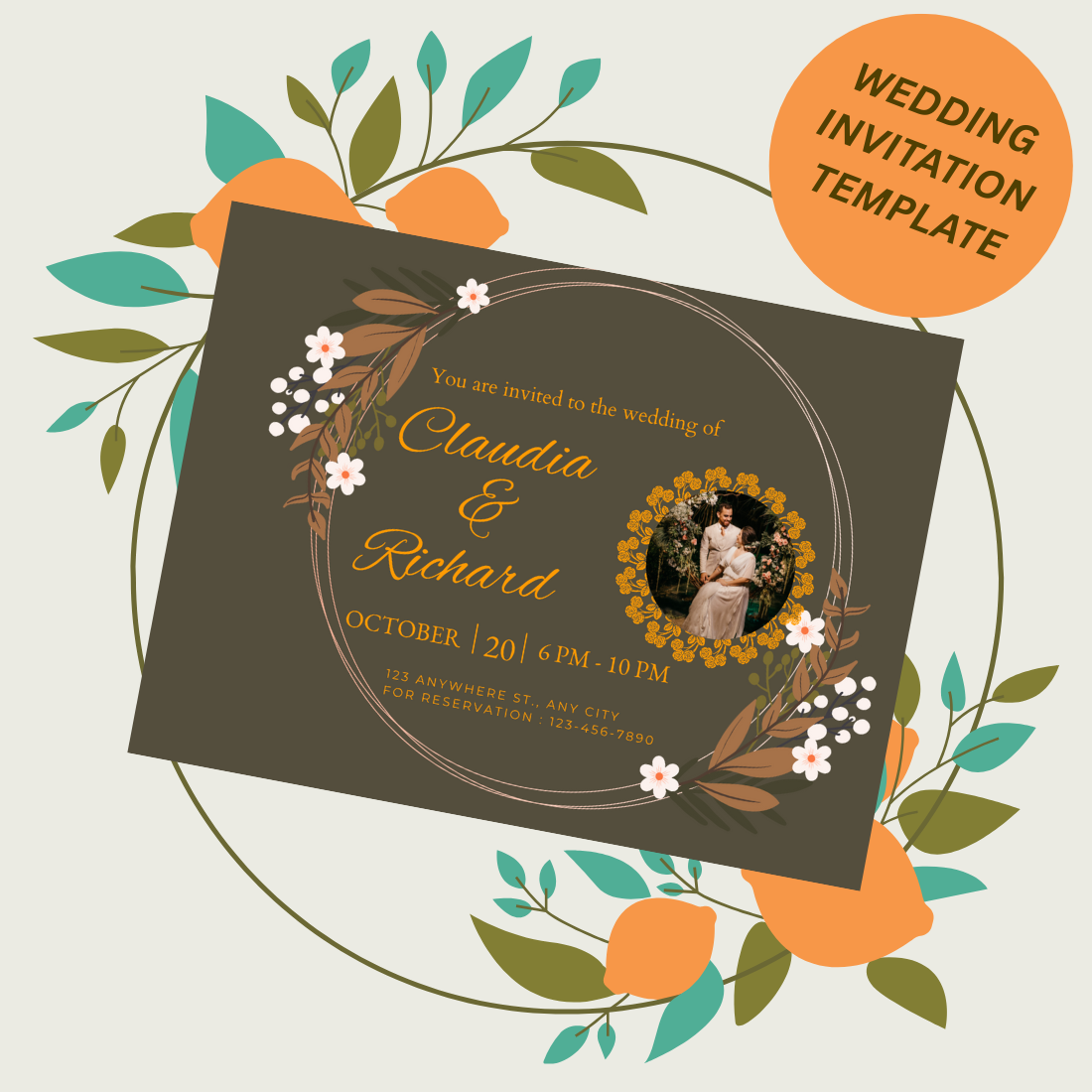 beautiful wedding invitation card preview image.
