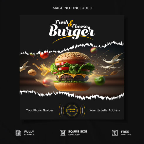 Creative burger restaurant social media poster template cover image.