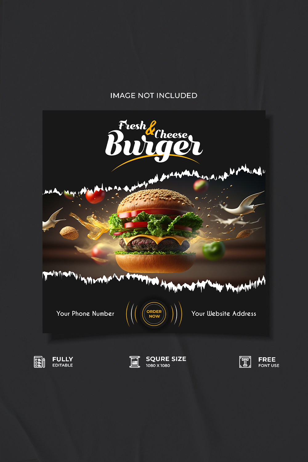 Creative burger restaurant social media poster template pinterest preview image.