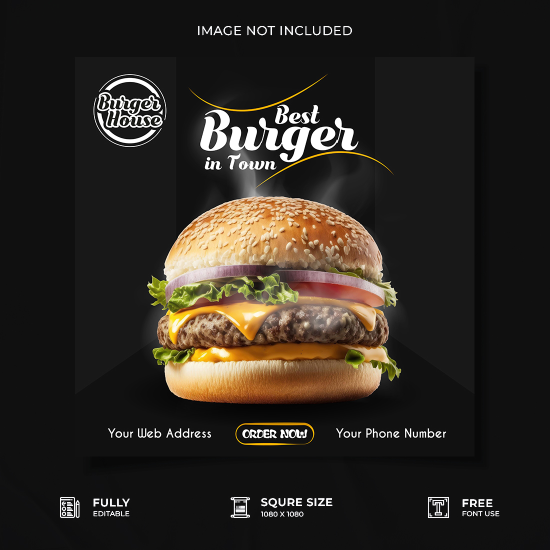 Restaurant burger promotional media poster design cover image.