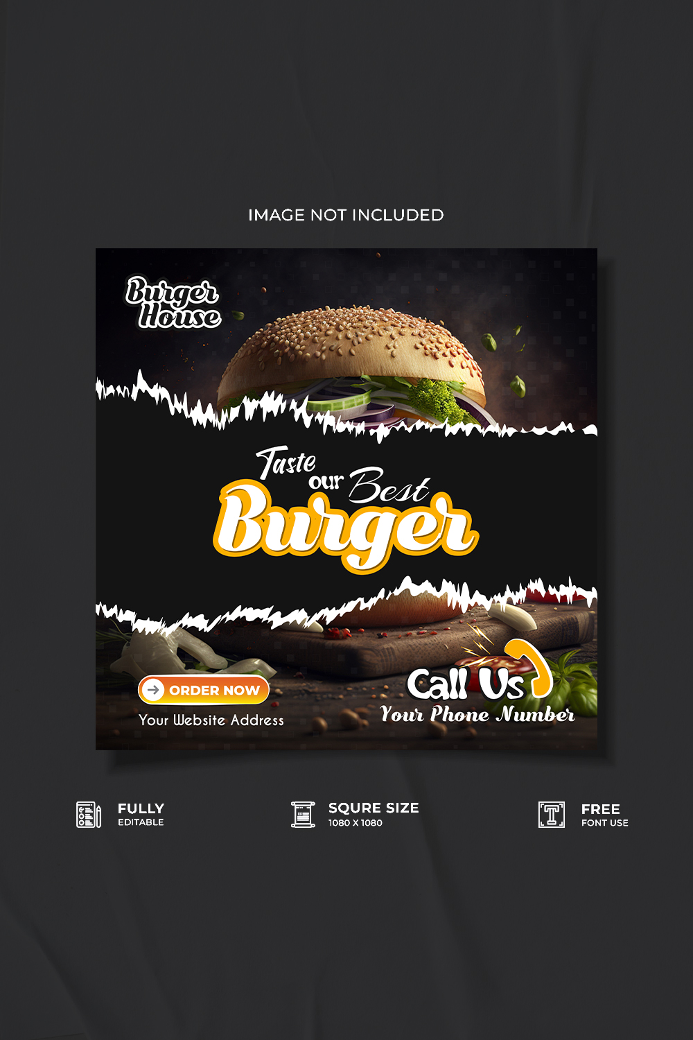 Restaurant burger promotional media poster design pinterest preview image.