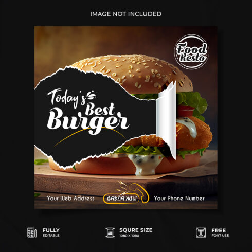 Restaurant burger promotional media poster design cover image.