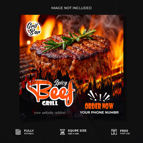Restaurant burger promotional media poster design cover image.