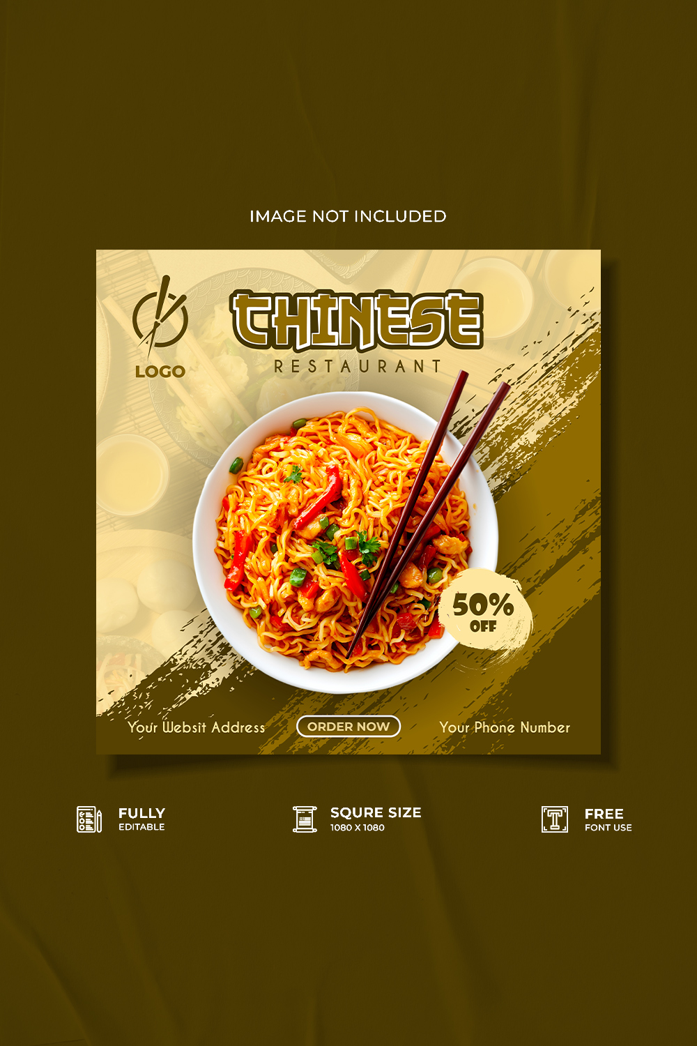 Chinese restaurant noodles food social media post design pinterest preview image.
