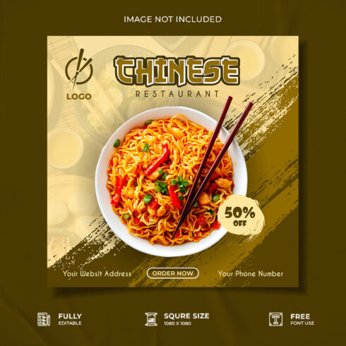 Chinese restaurant noodles food social media post design cover image.